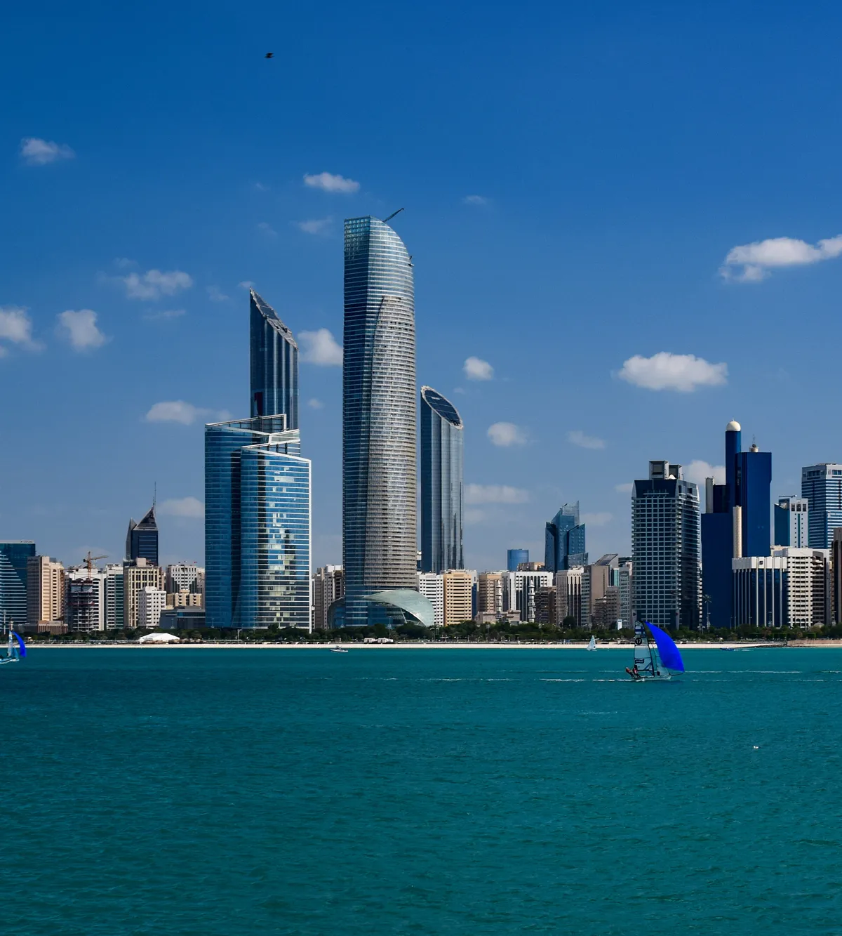 The Abu Dhabi Corniche skyline seen from the sea